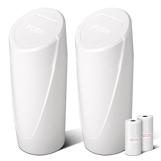 Car Trash Can Bin with Lid - 2 Packs Car Garbage Can Cup Holder - White Mini Leakproof Vehicle Trash Garbage Can Bin with 40pcs Trash Bags-Car Organizers and Storage for Front Back Seat Accessories