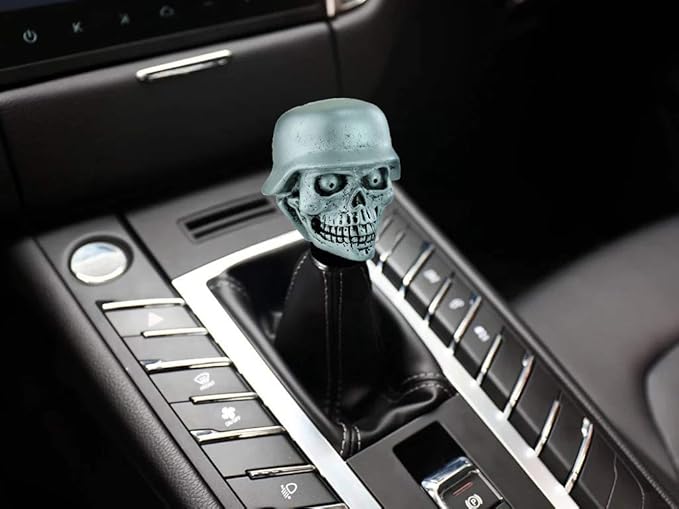 Lunsom Skull Gear Shifter Knob, Soldier Car Shift Stick Handle Shifting Head Transmission Fit Most Automatic Manual Vehicle (Silver)