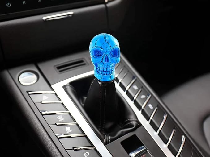 Lunsom Skull Gear Shift Head Resin Shifter Knob Car Transmission Shifting Stick Handle Fit Most Automatic Manual Vehicle (Blue)