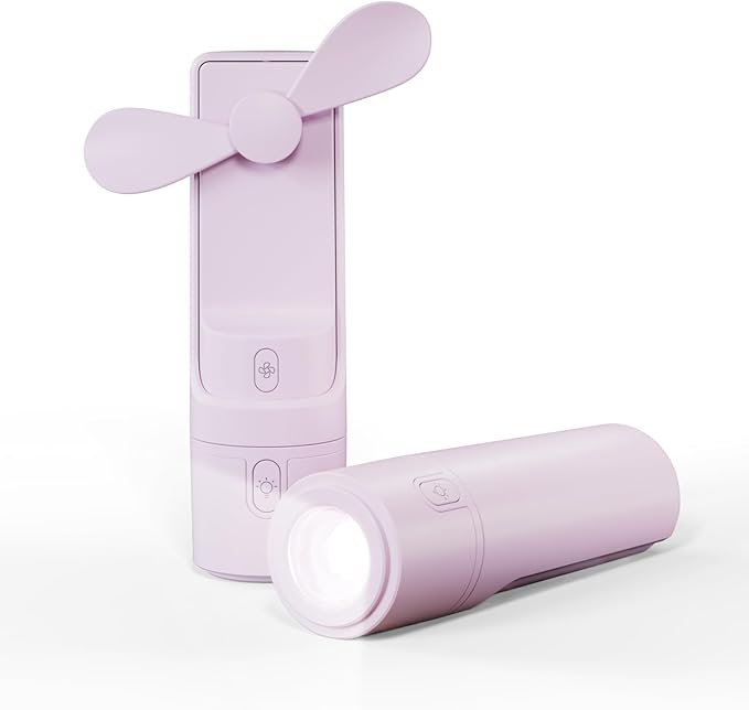Airluxe Mini 3-in-1 Portable Fan Rechargeable- Handheld Fan with 35-Hour Battery Life, Fast Charging Power Bank&Flashlight- Personal Fan for Travel, Vacation, and Festival Essentials Purple