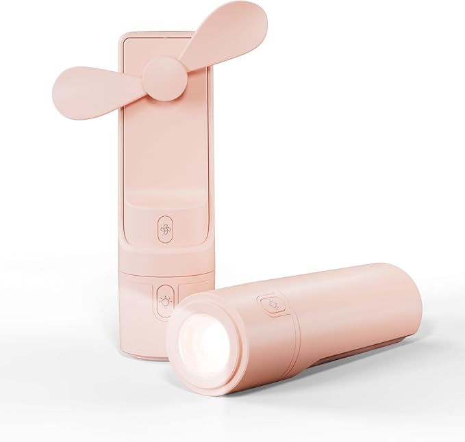 Airluxe Mini 3-in-1 Portable Fan Rechargeable- Handheld Fan with 35-Hour Battery Life, Fast Charging Power Bank&Flashlight- Personal Fan for Travel, Vacation, and Festival Essentials Pink