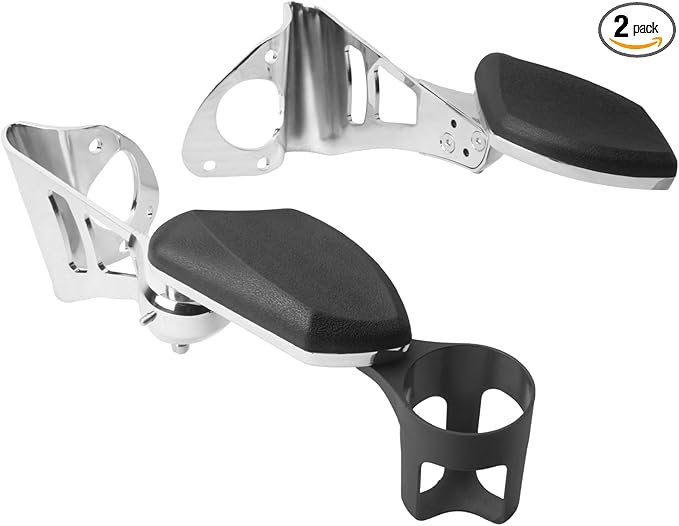 Adjustable Passenger Armrests with Cup Holder for Motorcycle Accessory Compatible with Harley Touring Electra Glide Road Glide Ultra Tri Glide 2014-2024 (Chrome)