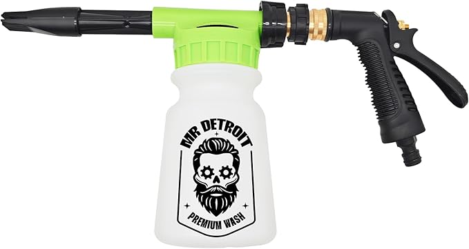 Mr. Detroit - 4pc Car Wash Kit with Foam Blaster, 16oz Car Wash Soap, Chenille Car Wash Glove, Drying Towel, Scratch-Free Foam Cannon Streak-Free Exterior Cleaning for Auto Detailing & Home Use