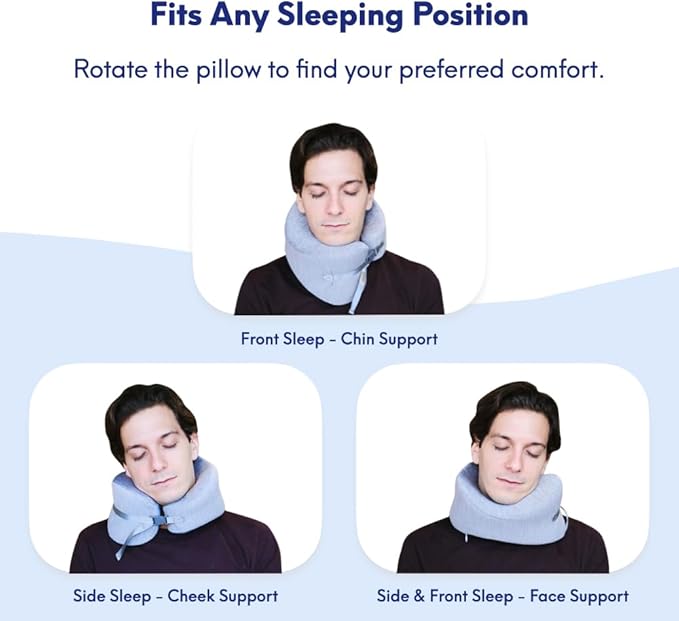 C CUSHION LAB Travel Pillow, Award-Winning Patented Ergonomic Design for Chin & Neck Support Memory Foam Neck Pillow, Compact Airplane Pillow for Traveling, Flight, Car (Navy, Large)