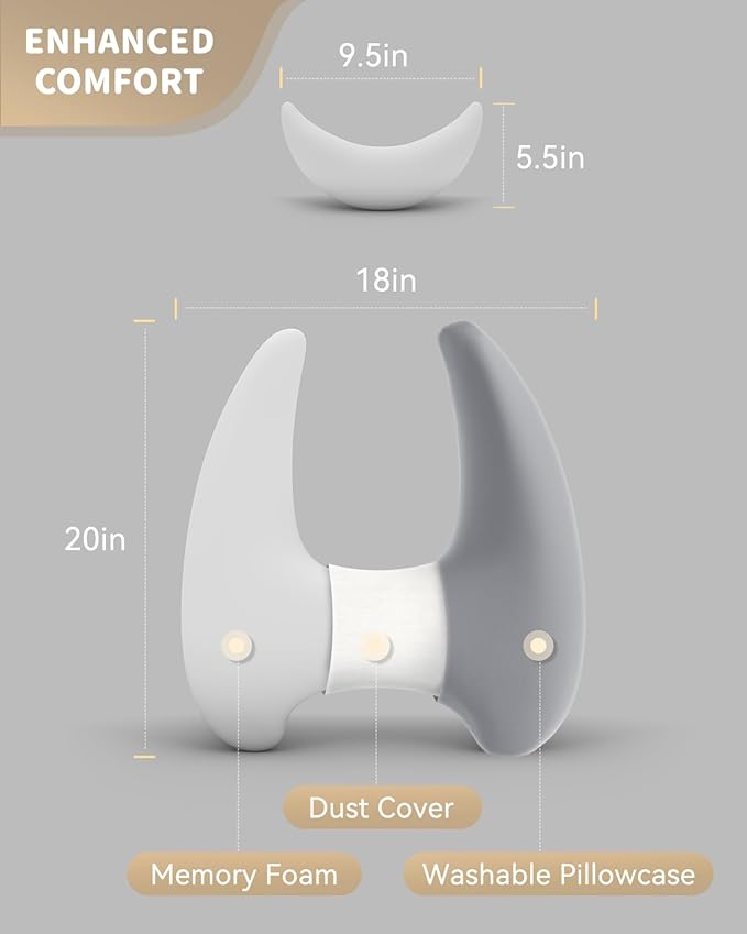 Memory Foam Kids Travel Pillow, Car Pillow for Kids, H-Shape Car Pillows for Sleeping, Removable Pillowcase, Adjustable, Porous Dots, Grey