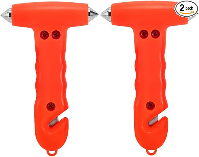 Car Safety Hammer 2-Pack, Auto Emergency Escape Hammer with Window Breaker and Seat Belt Cutter, Striking Red Emergency Escape Tool for Car Accidents