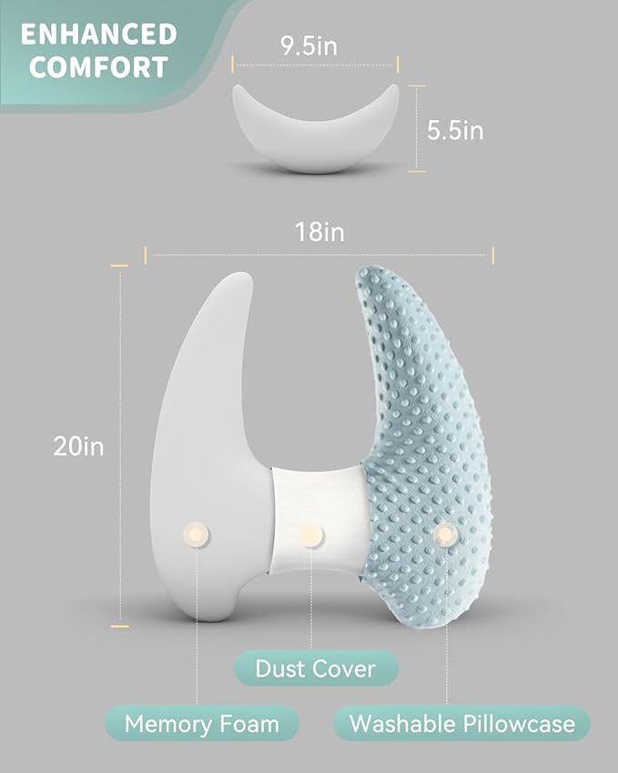 Memory Foam Kids Travel Pillow, Car Pillow for Kids, H-Shape Car Pillows for Sleeping, Removable Pillowcase, Adjustable, Velvet Dots, Blue