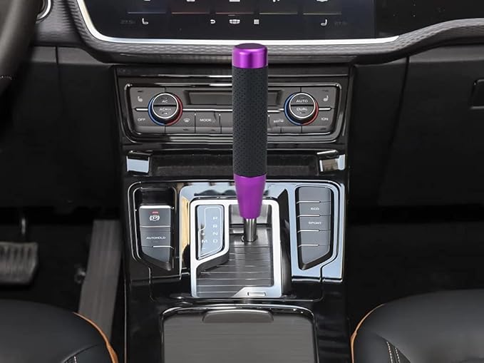 Lunsom Weighted Shifter Knob, Leather Aluminum Alloy Long Shift Stick Handle Shifting Lever Head Fit for Most Manual Transmission Vehicle (Purple-1)