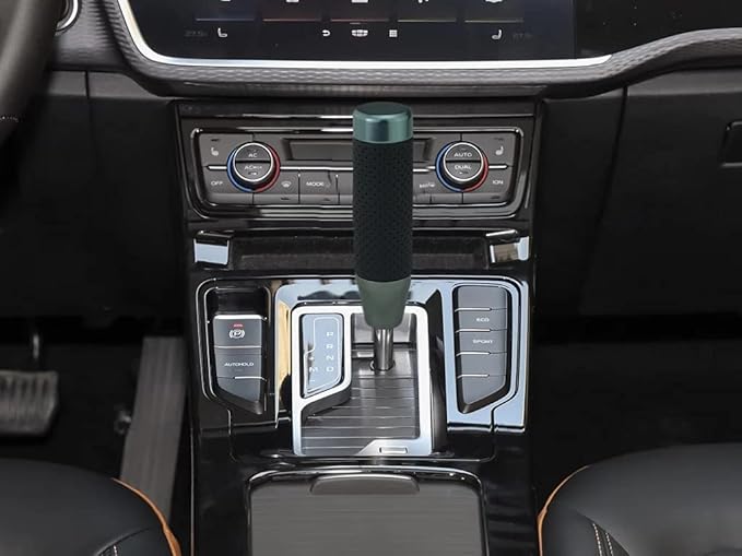 Lunsom Aluminum Alloy Car Gear Shifter Head Black Leather Long Stick Shift Handle Knob Fit Most Manual Transmission Vehicle (Titanium 13)