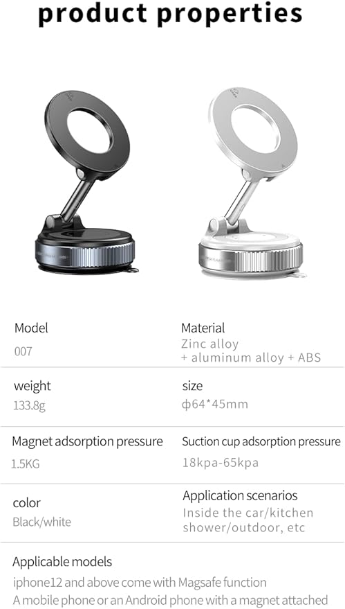 Vacuum Suction Cup Phone Mount - 360° Adjustable, Magsafe Compatible Magnetic Phone Holder | Universal, Pocket Size, Portable Foldable Cell Phone Holders for Car, Dashboard, Windshield