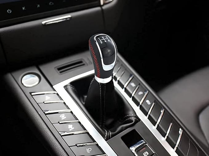 Lunsom Gear Shift Shifter Knobs, 6 Speed Leather Shift Knob Manual Car Shift Handle Knob Lever Stick Shift Handle Accessories Fit Most Vehicle (Red Suture)