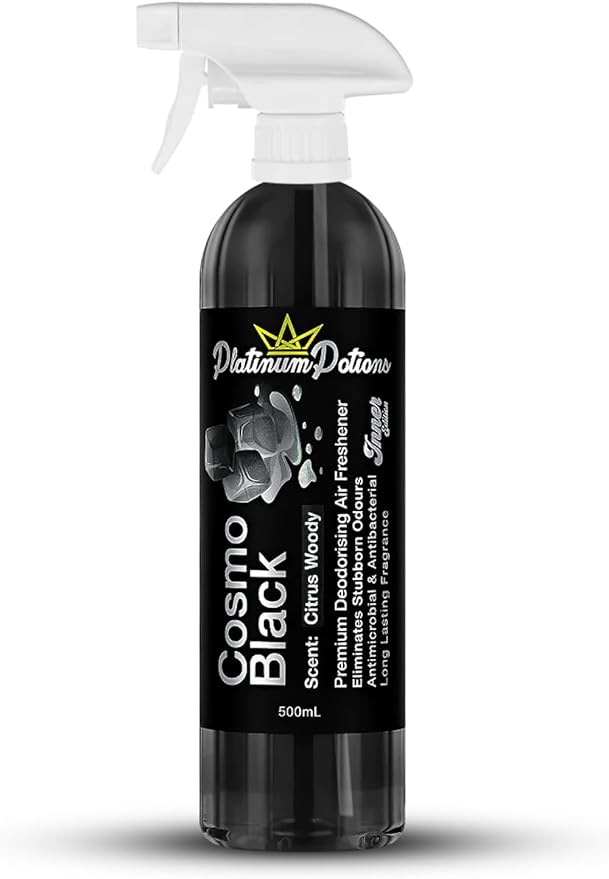 Water-Based Car Air Freshener Spray | Luxury Automotive Deodorizer | Mold-Resistant Formula | Eliminates Odors and Refreshes Vehicle Interior | 17 fl oz | Cosmo Black
