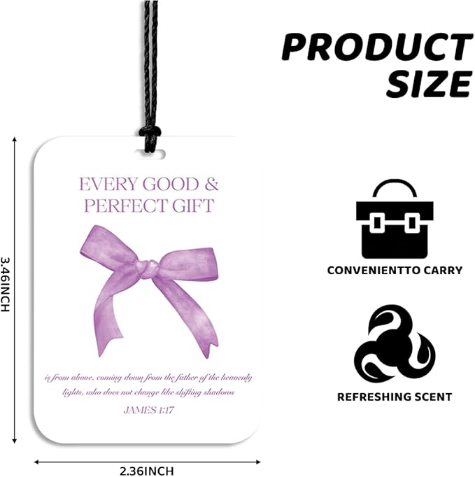 4Pcs Purple Bow Christian Car Air Freshener Hanging Girly Car Accessories Gifts for Women Teen Girl Cute Air Freshener for Interior Car Mirror Home Wardrobe Decor