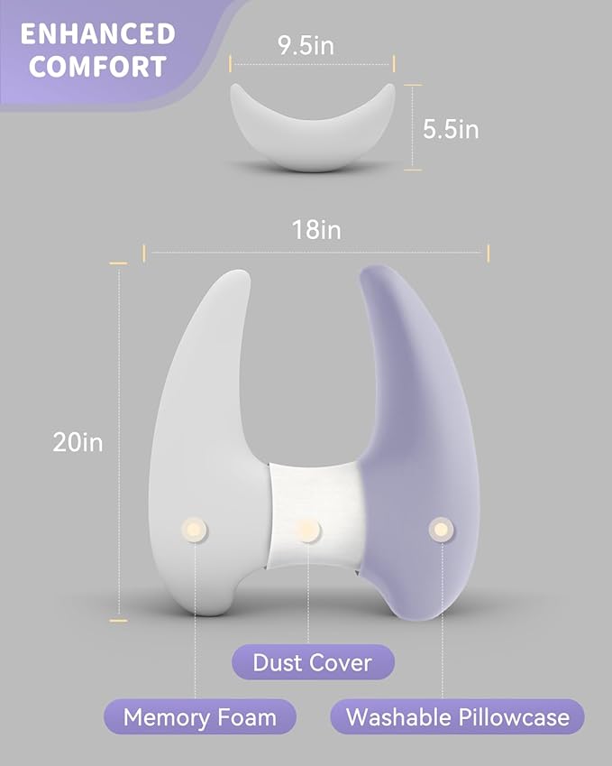 Memory Foam Kids Travel Pillow, Car Pillow for Kids, H-Shape Car Pillows for Sleeping, Removable Pillowcase, Adjustable, Porous Dots, Purple