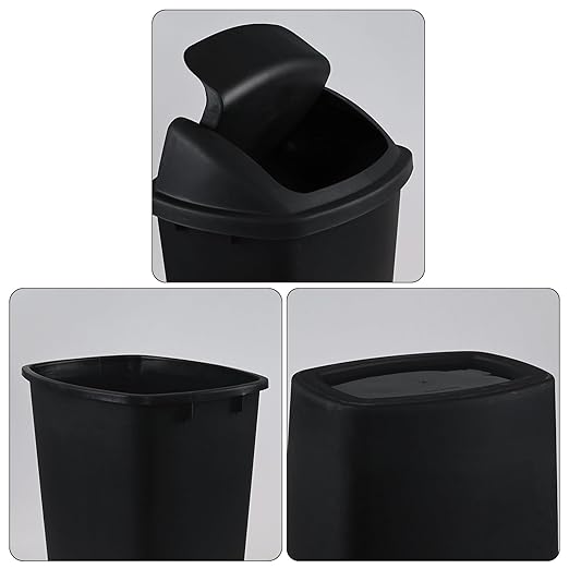 10 Gallon Plastic Swing Lid Trash Can, Black Swing Top Garbage Can, Kitchen Waste Bin, 4 Packs