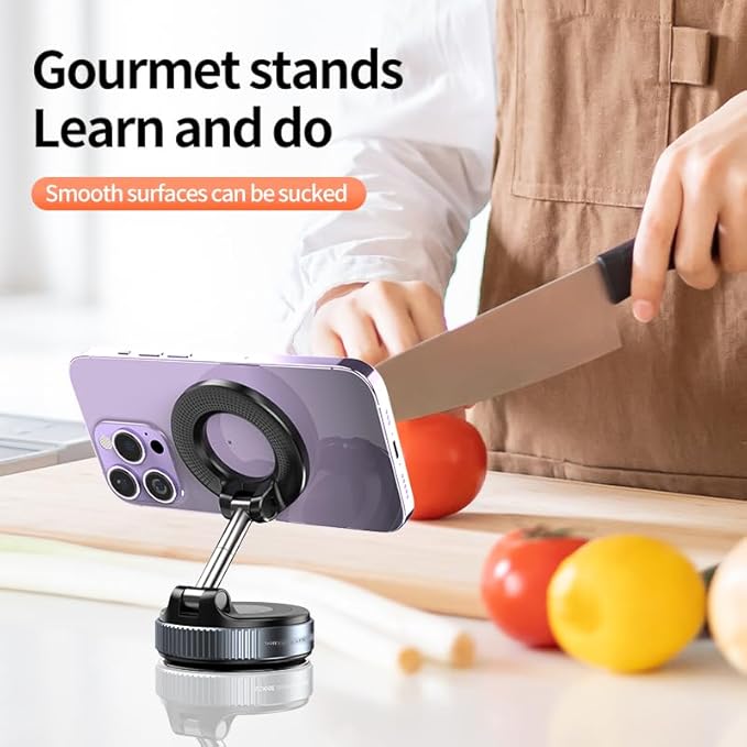 Vacuum Suction Cup Phone Mount - 360° Adjustable, Magsafe Compatible Magnetic Phone Holder | Universal, Pocket Size, Portable Foldable Cell Phone Holders for Car, Dashboard, Windshield