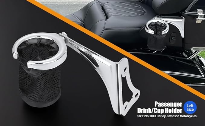 Motorcycle Passenger Cup Holder Adjustable Rear Armrest with Drink Holder for Harley Davidson Electra Glides Ultra Limiteds Road Glide 1997-2013 (Left)