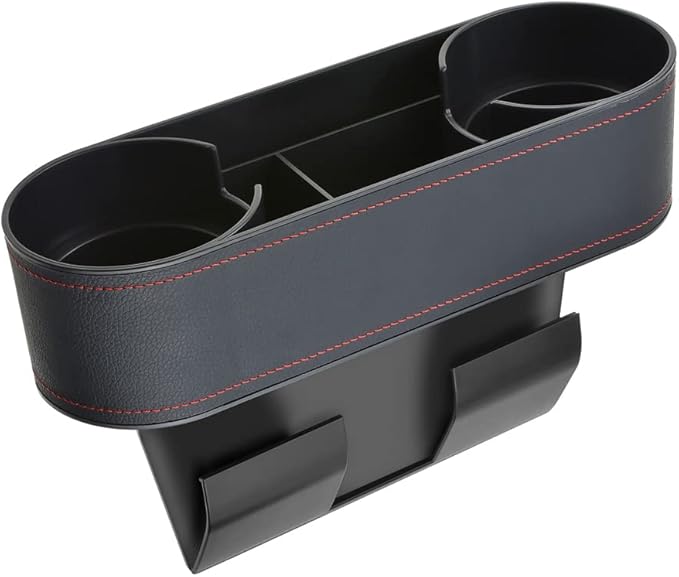 Car Cup Holder Expander Organizer,Multifunctional Cup Drink Holders with PU Leather Cover,Side Insert Center Console Seat Gap Filler Storage Box for Mug Bottle CellPhones Keys Coffee Coasters Cards