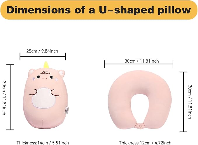 Kids Travel Pillow - 2-in-1 Deformable Kids Neck Pillow for Traveling, Soft U-Shaped Pillow with Adorable Animal Design, Comfy Sleep and Play, Ideal for Airplanes and Cars - Pink Unicorn