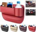 Car Leather Cup Holder Gap Bag, Car Seat Gap Filler Organizer with Water Cup Holder and Phone Charging Hole (Wine, Passenger Side)