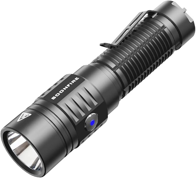E15 2000 Lumens Led Super Bright Flashlight, Compact High Lumens Light, Powered by Pre-Installed Rechargeable Battery for Emergency, EDC and Searching