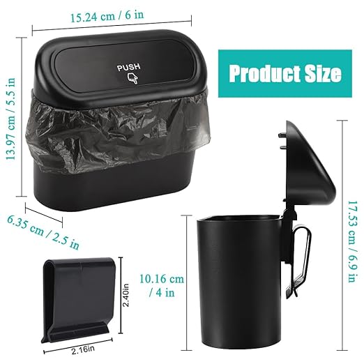 Accmor 2 Pack Car Trash Can with Lid, Mini Auto Dustbin, Leakproof Vehicle Garbage Bin with 90pcs Trash Bags, Multipurpose Interior Accessories Storage Container Cute Garbage Bin for Car, Office, Home