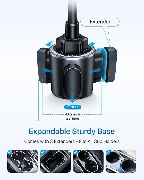andobil Military-Grade Cup Phone Holder for Car/Truck, [2026 Enhanced] 13" 360° Adjustable Gooseneck w/Anti-Shake Car Mount, Universal Car Phone Holder for iPhone/Samsung All 4.0-7.0" Devices, Blue