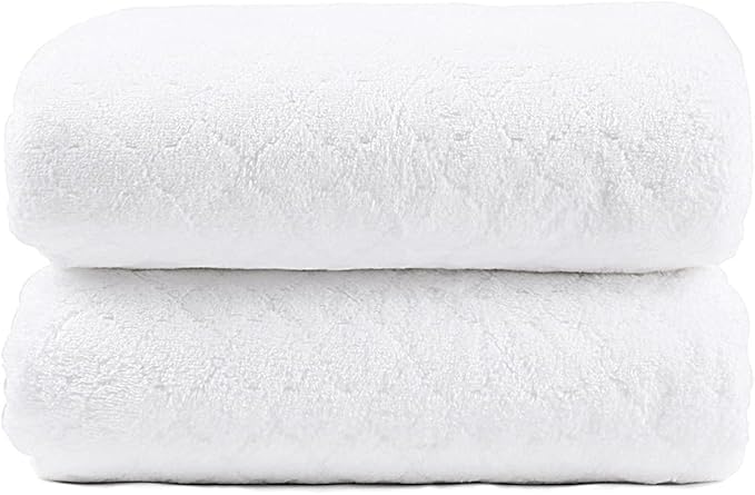 JML Microfiber Bath Towels, Oversized, Ultra Soft, Super Absorbent and Fast Drying, No Fading Large Bathroom Towel Set for Sport, Travel, Fitness, SPA and Yoga (Coral Fleece - White, 30 in x 60 in)