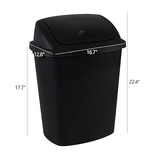 10 Gallon Plastic Swing Lid Trash Can, Black Swing Top Garbage Can, Kitchen Waste Bin, 4 Packs