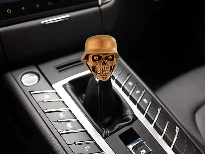Lunsom Skull Gear Shifter Knob, Soldier Car Shift Stick Handle Shifting Head Transmission Fit Most Automatic Manual Vehicle (Bronze)