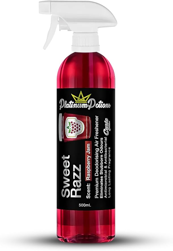 Water-Based Car Air Freshener Spray | Luxury Automotive Deodorizer | Mold-Resistant Formula | Eliminates Odors and Refreshes Vehicle Interior | 17 fl oz | Sweet Razz