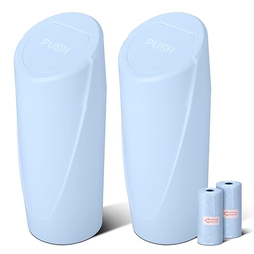 Car Trash Can Bin with Lid-2 Packs Car Garbage Can Cup Holder-Light Blue Mini Leakproof Vehicle Trash Garbage Can Bin with 40pcs Trash Bags-Car Organizers and Storage for Front Back Seat Accessories