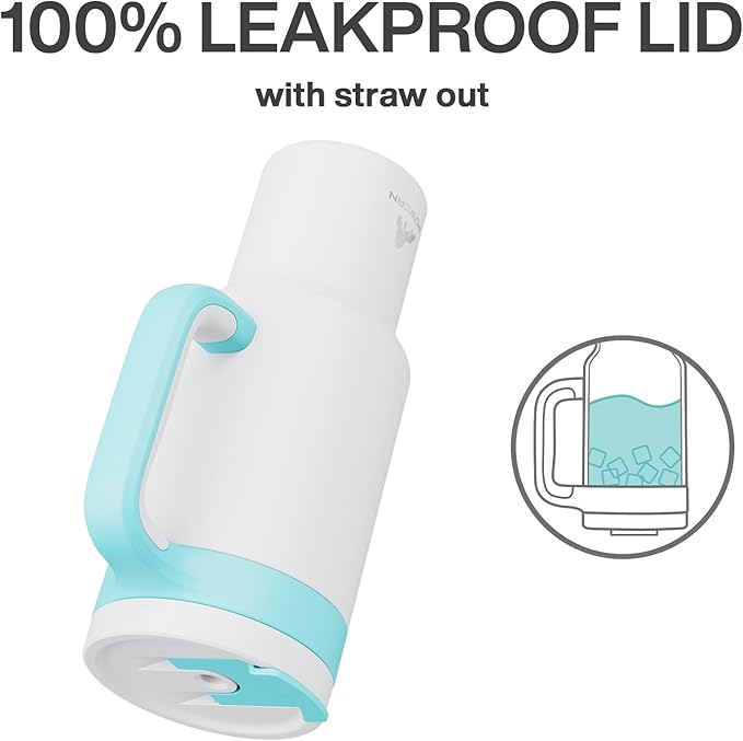 POWCAN 40 oz Tumbler with Handle, 2-in-1 Straw and Sip Lid, Leakproof, Dishwasher Safe, Insulated Stainless Steel Travel Coffee Mug, Keeps Cold for 34 Hours, Fits in Car Cup Holder (Glacier)