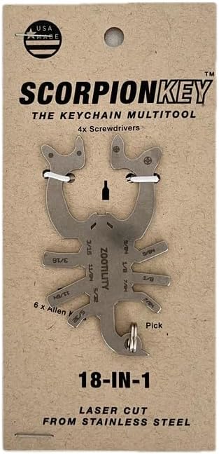Keychain Multi-Tool | Zootility Tools | Allen Keys, Wrenches, Screwdrivers, Bottle Opener, and MORE. Stainless Steel, MADE IN USA (Scorpion Key 18-in-1)