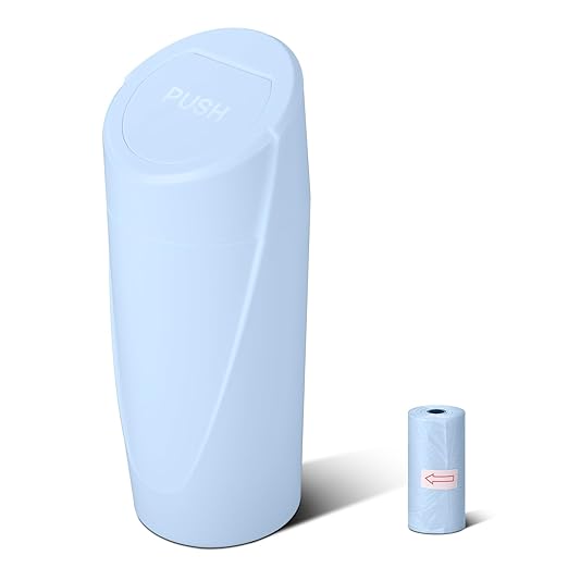 Car Trash Can Bin with Lid - Car Garbage Can Cup Holder - Light Blue Mini Leakproof Vehicle Trash Garbage Can Bin with 20pcs Trash Bags-Car Organizers and Storage for Front Back Seat Accessories