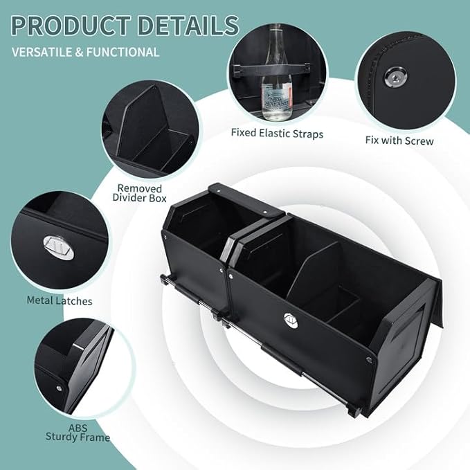 Car Trunk Organizer, Collapsible Leather Car Trunk Storage Organizer with Lid and Sturdy Handle Car Organizer and Storage for SUV, Truck, Sedan (Black, 36.2 x 11.4 x 12.2in)