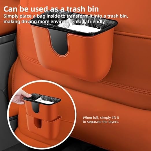 Car Trash Can Storage Pockets - 100% Leak-Proof Organizer,Car Seat Back and Door Hanging Storage,Two Levels Above and Below (Black)