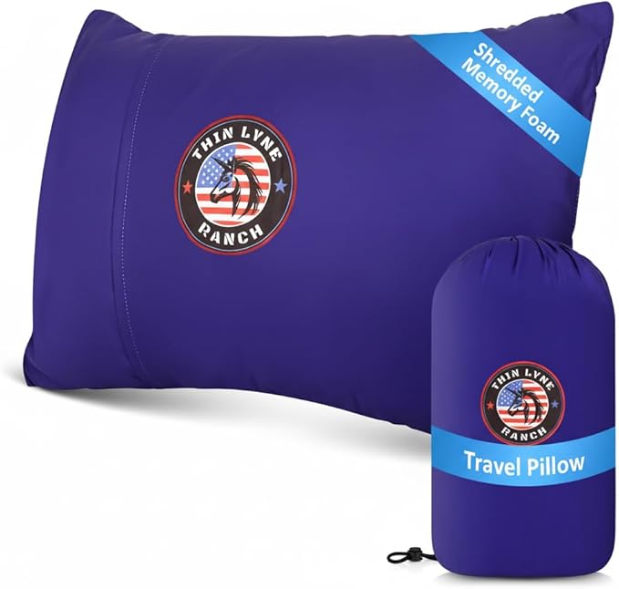 Therapeutic Camping Travel Pillow – Shredded Small Memory Foam Pillow for Deployments, Airplanes, and Car Trips – Ideal Size for Sleeping, Backpacking, Portable Camp Gear - Blurple Color