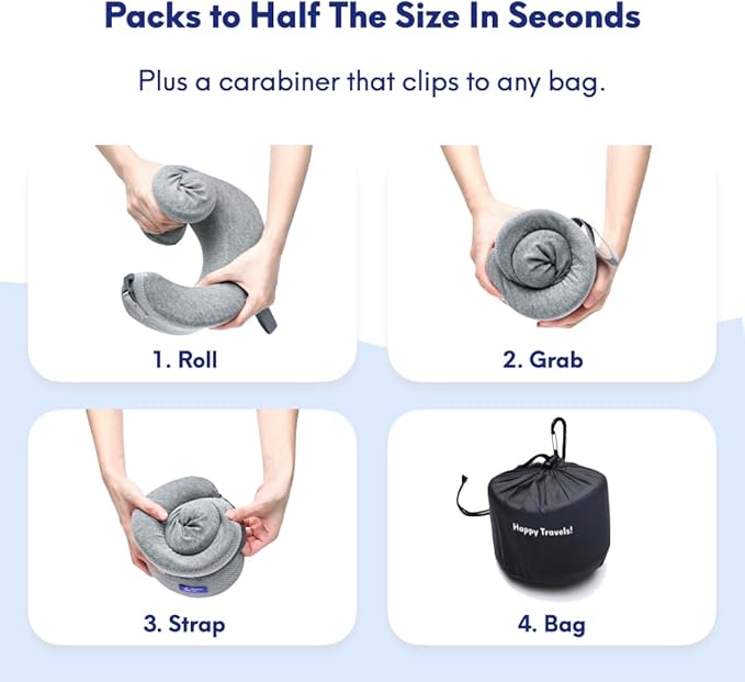 C CUSHION LAB Travel Pillow, Award-Winning Patented Ergonomic Design for Chin & Neck Support Memory Foam Neck Pillow, Compact Airplane Pillow for Traveling, Flight, Car (Navy, Large)