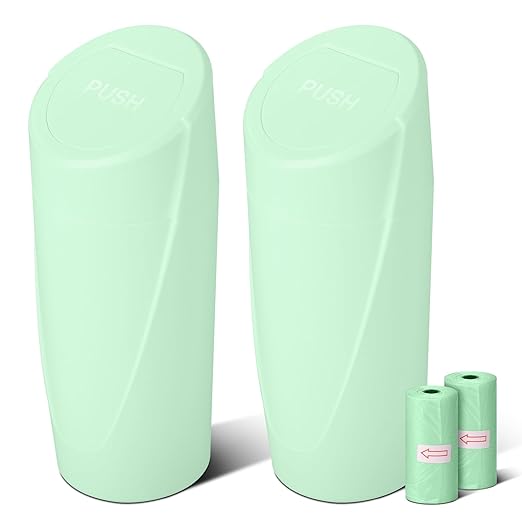 Car Trash Can Bin with Lid - 2 Packs Car Garbage Can Cup Holder - Green Mini Leakproof Vehicle Trash Garbage Can Bin with 40pcs Trash Bags-Car Organizers and Storage for Front Back Seat Accessories