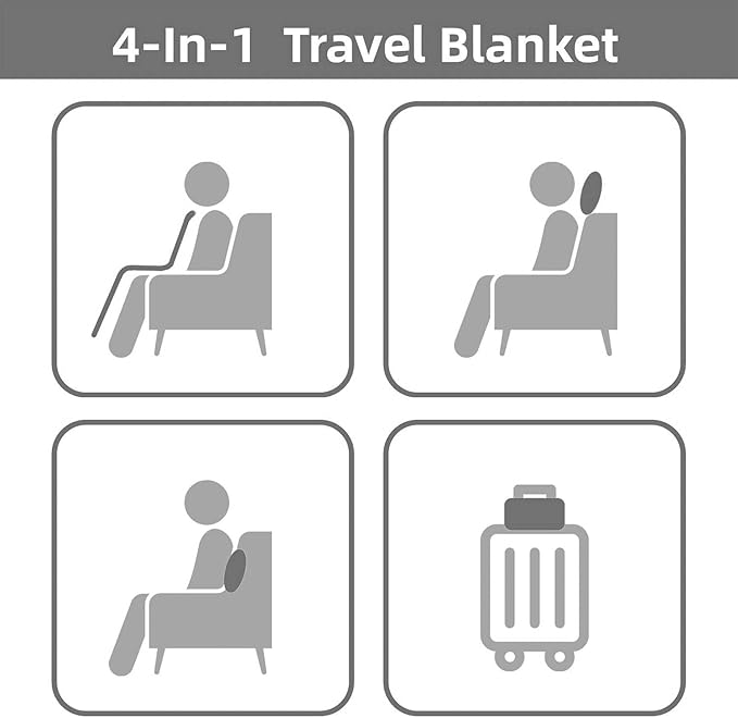Travel Blanket Pillow, Soft Airplane Blanket 2-in-1, Travel Blanket Airplane Compact with Bag, Travel Essentials Accessories for Plane and Car,60x40 Grey