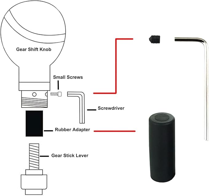 Lunsom Leather Stick Gear Knob 5 Speed Shifter Knobs Alloy Car Shifting Lever Head Fit Manual Automatic Transmission Vehicle(Black)