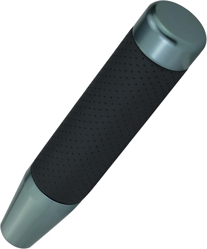 Lunsom Weighted Shifter Knob, Leather Aluminum Alloy Long Shift Knob Stick Handle Shifting Lever Head Gear Knob Fit for Most Manual Transmission Vehicle (Titanium)