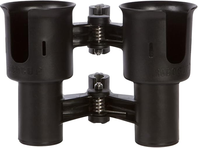 ROBOCUP, Patented Boat Cup Holder, Clamp on Portable Storage Caddy Securely Holds 2 Drinks, Fishing Poles, Tools, Marine Gear | Perfect for Boating, Beach Umbrellas, Golf Carts