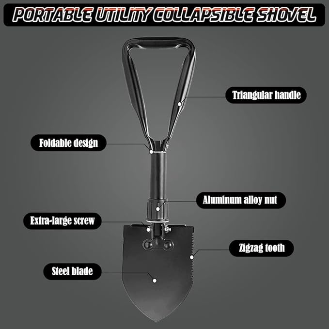 Camping Shovel Set, 3-in-1 Ultra-Light Aluminum Mini Shovel & 18.5'' Folding High Carbon Steel Shovel Ideal for Gardening, Hiking, Camping, Backpacking, Survival, and Emergency scenarios
