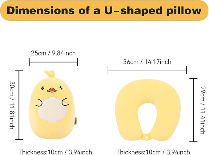 Kids Travel Pillow - 2-in-1 Deformable Kids Neck Pillow for Traveling, Soft U-Shaped Pillow with Adorable Animal Design, Comfy Sleep and Play, Ideal for Airplanes and Cars - Yellow Duck