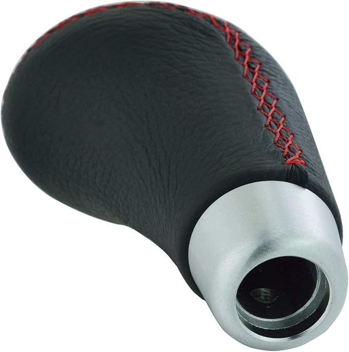 Lunsom Leather Shift Knob, Car Gear Shifter Stick Auto R Style Shift Stick Handle Head Gear Shift Lever Knob for Most Manual Transmission Vehicle (Red Suture)