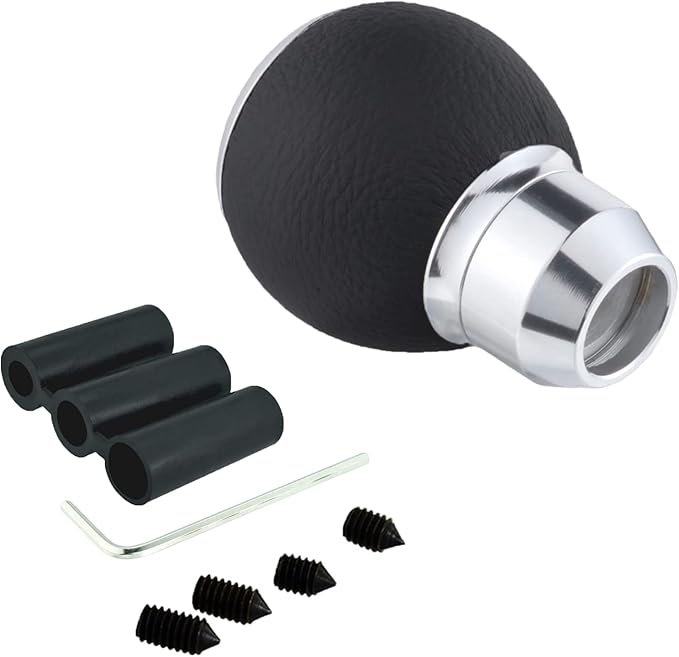 Lunsom Leather Stick Gear Knob 5 Speed Shifter Knobs Alloy Car Shifting Lever Head Fit Manual Automatic Transmission Vehicle (Black)