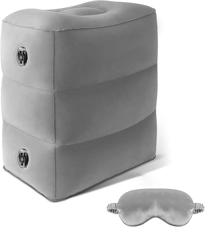 Inflatable Foot Rest Airplane Pillow - Adjustable 3 Layers Height Leg Rest Pillow,Kids Airplane Bed,Foot Rest Under Desk,Leak-Resistant Flight Cushion,Travel Essentials for Office,Home,Trains,Cars