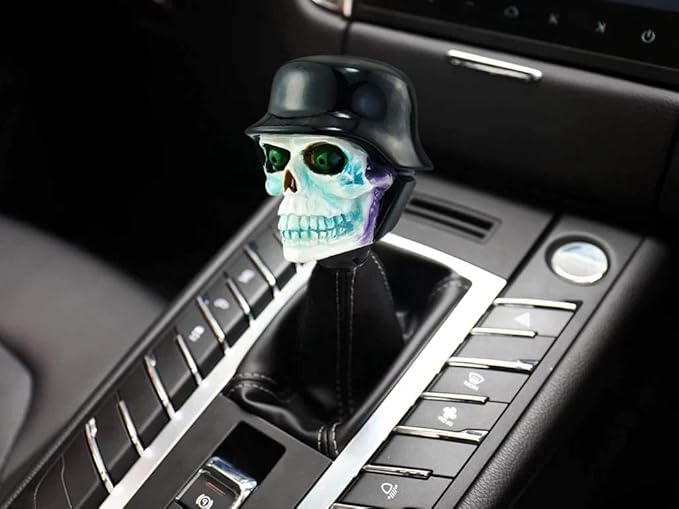 Lunsom Skull Gear Shifter Knob, Soldier Car Shift Stick Handle Shifting Head Transmission Fit Most Automatic Manual Vehicle (Black&White)